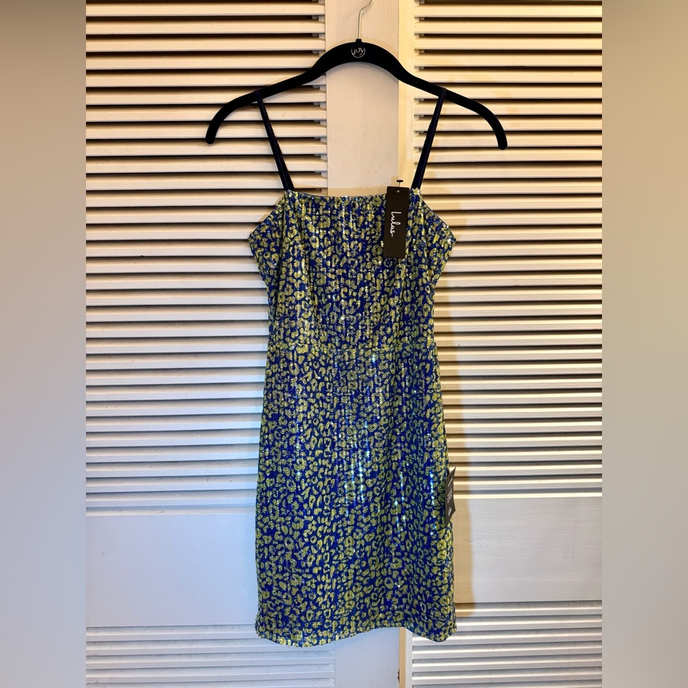 NEW w/ tags - Lulus Blue Leopard Print Sequin Bodycon Mini Dress - Size XS - Picture 2 of 6
